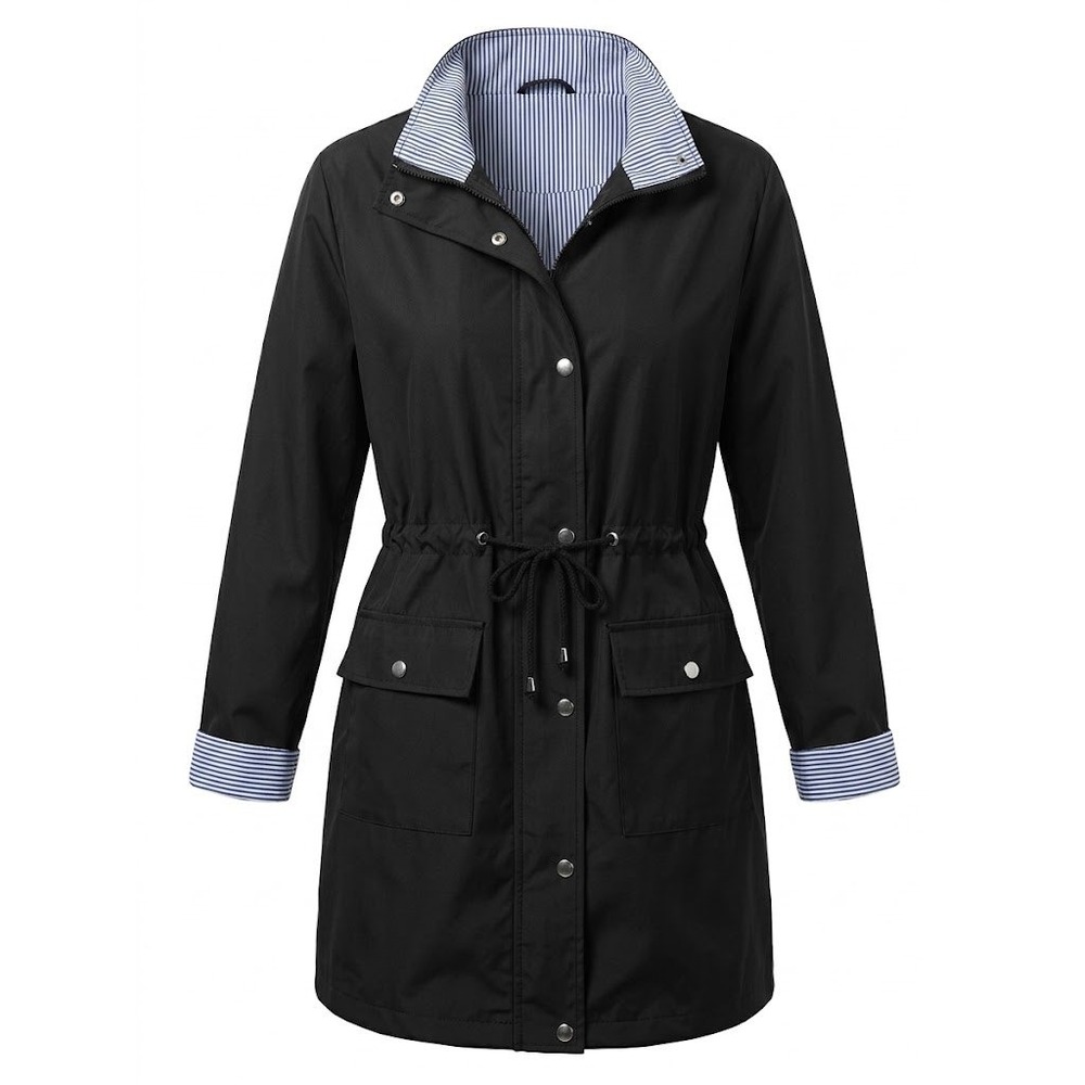 Twink Lady Raincoat Women XL Black Striped  Utility Minimalist Urban Jacket